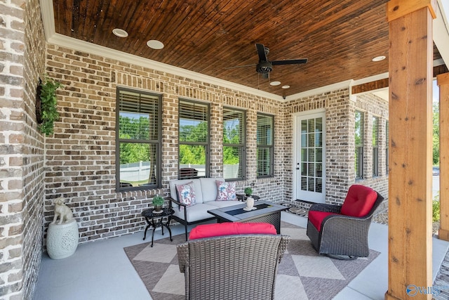 view of patio featuring ceiling fan and an outdoor hangout area