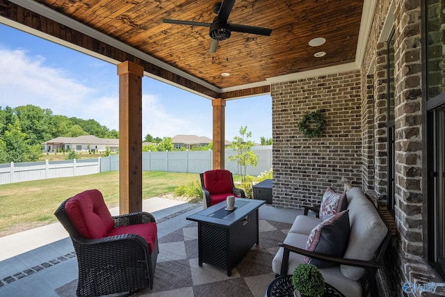 view of patio featuring ceiling fan