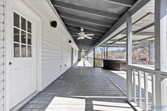 839 Bow Range Rd, Guntersville, AL 35976 - wooden terrace featuring ceiling fan and a hot tub