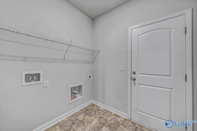 laundry room with washer hookup, baseboards, electric dryer hookup, and laundry area