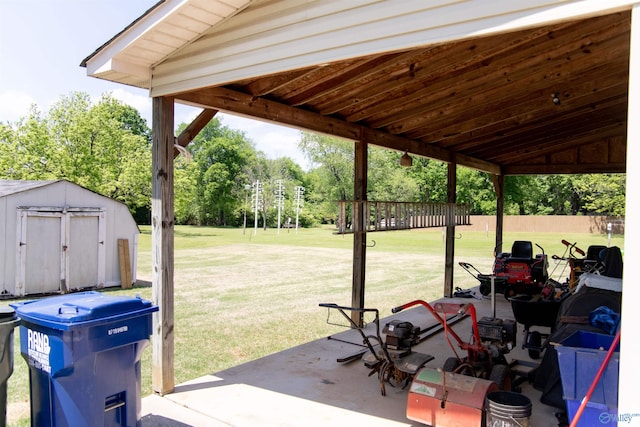 view of patio / terrace with a storage unit