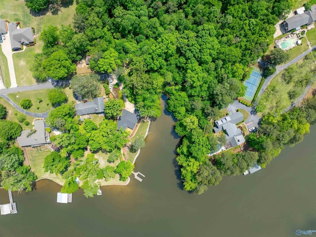 aerial view with a residential view and a water view