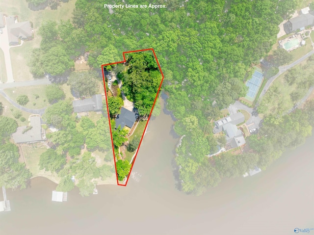 aerial view featuring a water view
