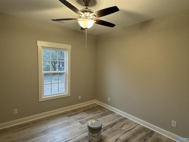 unfurnished room featuring light hardwood / wood-style flooring and ceiling fan