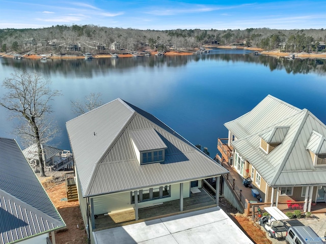 dock area with a water view