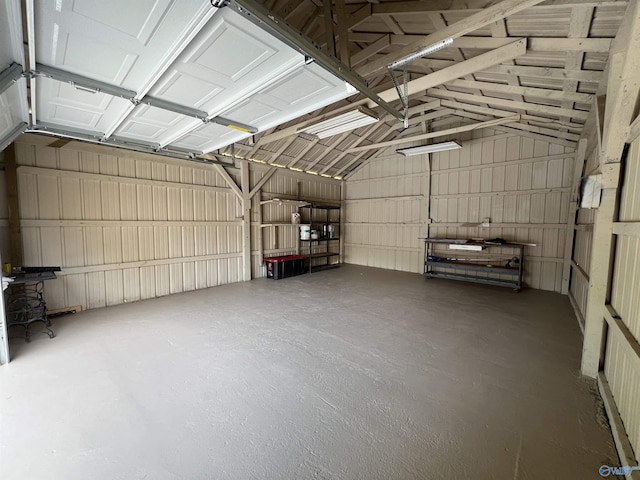 garage with metal wall