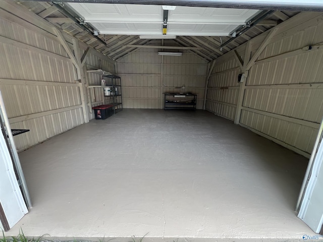 garage with metal wall