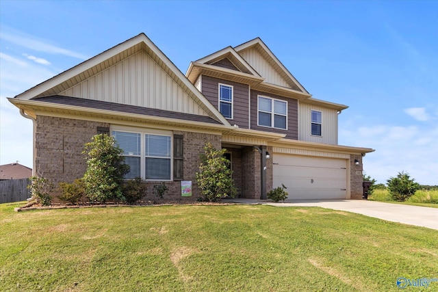 craftsman-style home with a garage and a front lawn