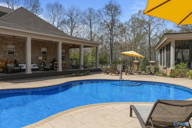 view of pool featuring a patio