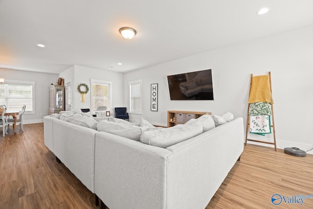 9130 Monteagle Blvd, Owens Cross Roads, AL 35763 - living room featuring baseboards, wood finished floors, and recessed lighting