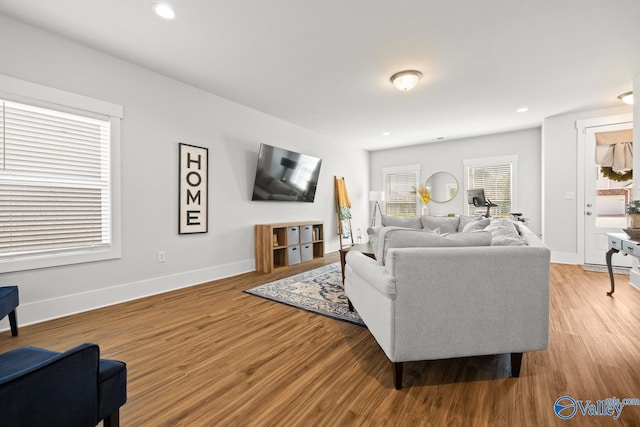 9130 Monteagle Blvd, Owens Cross Roads, AL 35763 - living room with light wood-style flooring, baseboards, and recessed lighting