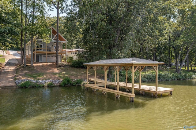 view of dock with a water view