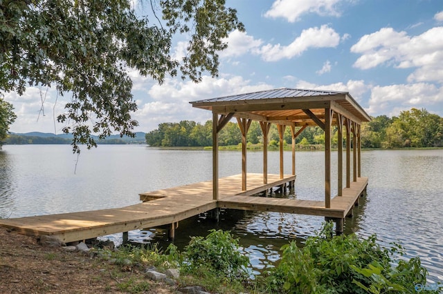 view of dock with a water view