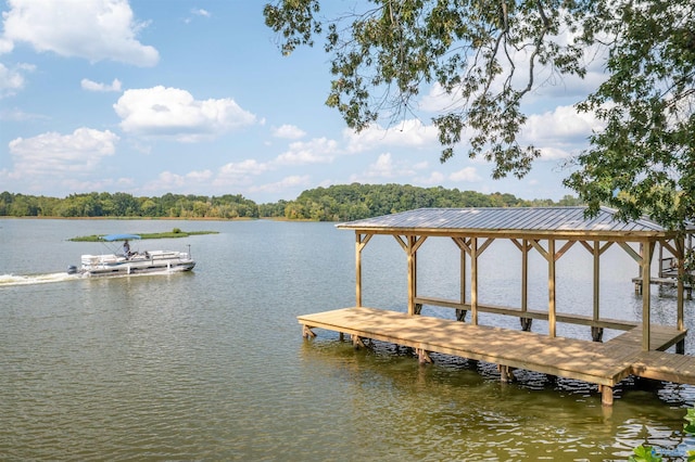 view of dock with a water view