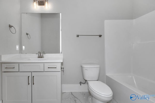 full bathroom featuring vanity, shower / bathtub combination, and toilet