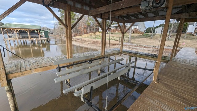 view of dock with a water view