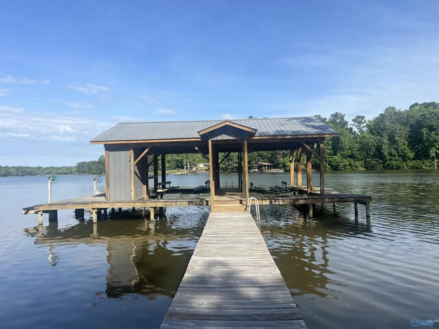 dock area with a water view