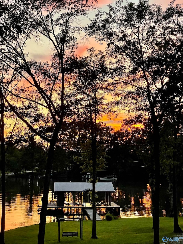 property view of water featuring a boat dock