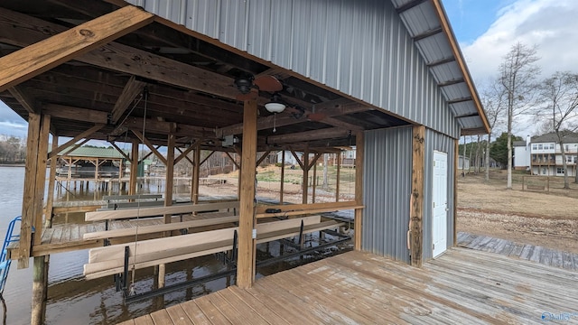 dock area with a water view