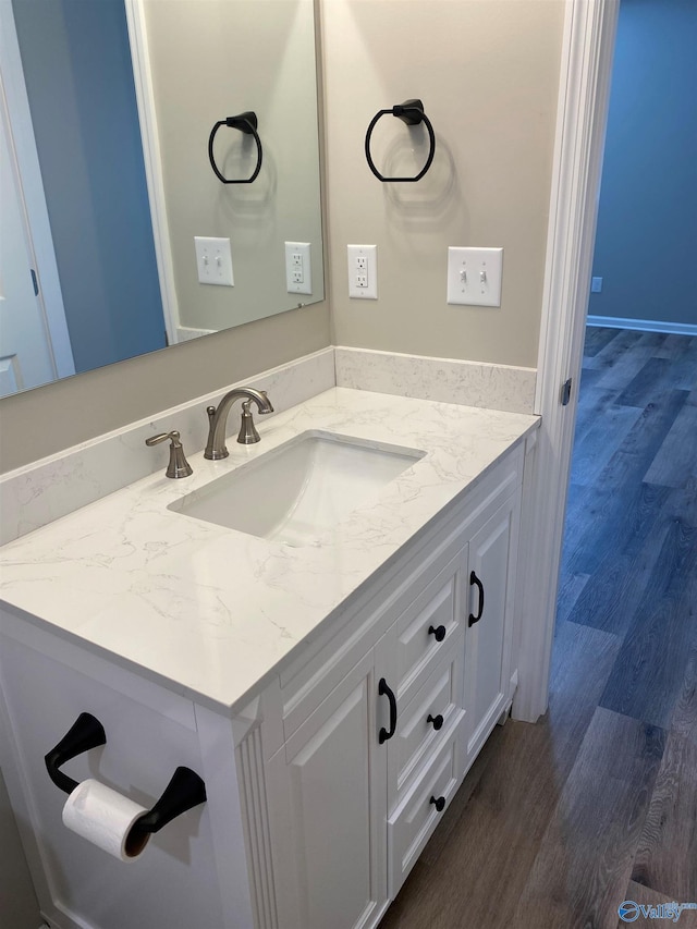 bathroom featuring wood finished floors and vanity