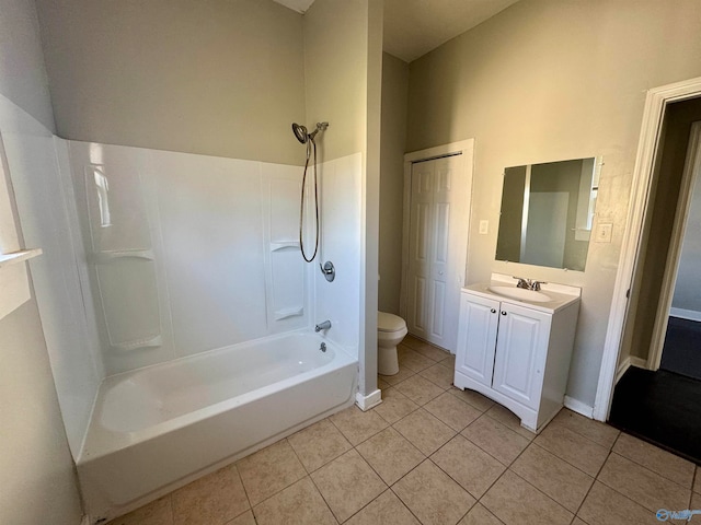 full bathroom with tile patterned floors, vanity, toilet, and shower / washtub combination