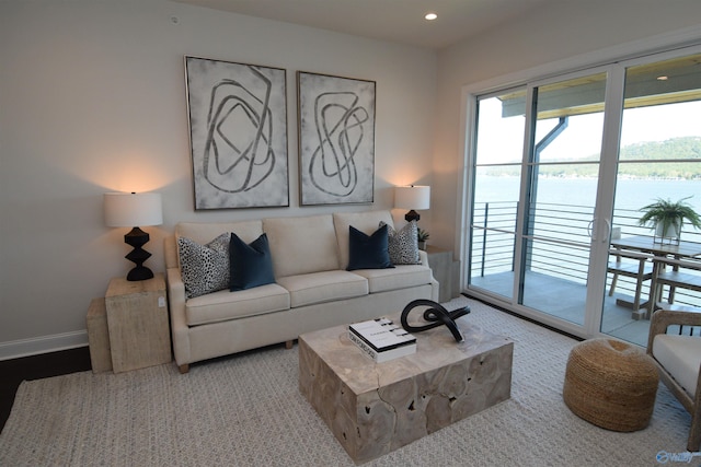 living room with a water view