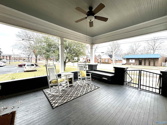 753 Walnut St, Gadsden, AL 35901 - wooden terrace with ceiling fan and a residential view