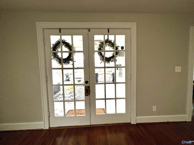 753 Walnut St, Gadsden, AL 35901 - doorway with baseboards, french doors, dark wood-style floors, and healthy amount of natural light