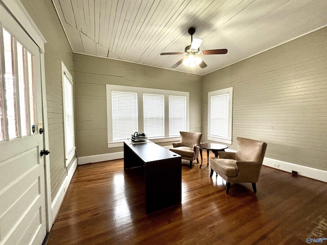 753 Walnut St, Gadsden, AL 35901 - office with dark wood-style flooring, a ceiling fan, and baseboards