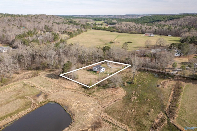 drone / aerial view with a water view and a rural view