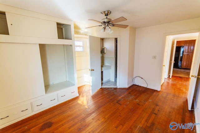 interior space featuring ceiling fan and hardwood / wood-style floors