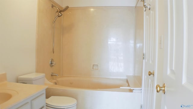 full bathroom with  shower combination, toilet, and vanity