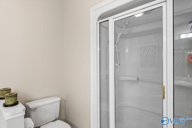 bathroom with toilet and a stall shower