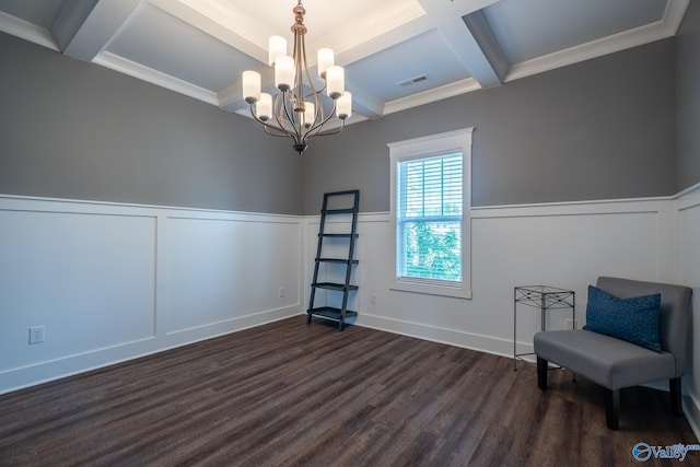 25366 Nettlebrooke Dr, Athens, AL 35613 - sitting room with a wainscoted wall, an inviting chandelier, coffered ceiling, visible vents, and a decorative wall