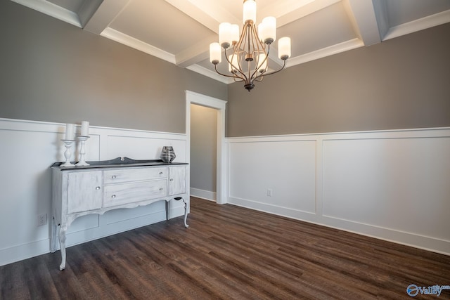 25366 Nettlebrooke Dr, Athens, AL 35613 - unfurnished room featuring an inviting chandelier, a wainscoted wall, coffered ceiling, and dark wood-type flooring