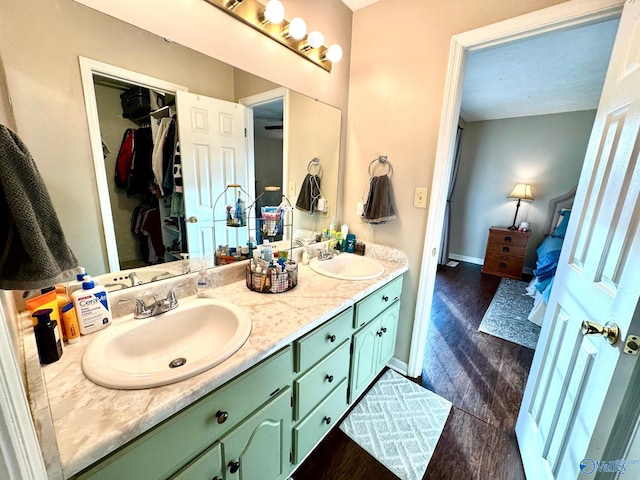 bathroom with wood-type flooring and vanity