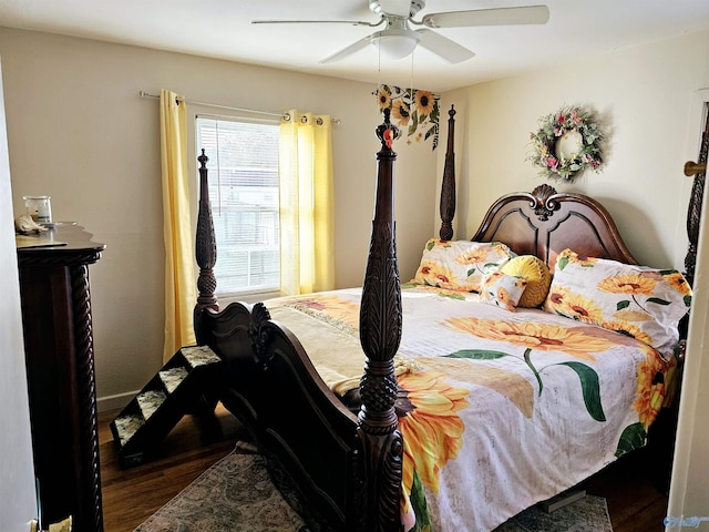 bedroom featuring ceiling fan and wood-type flooring