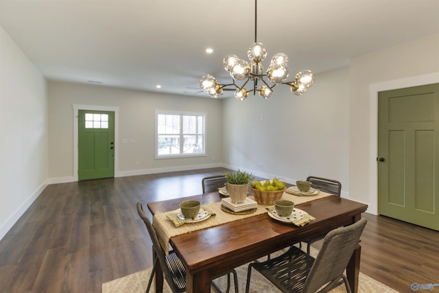 dining space featuring dark wood-type flooring