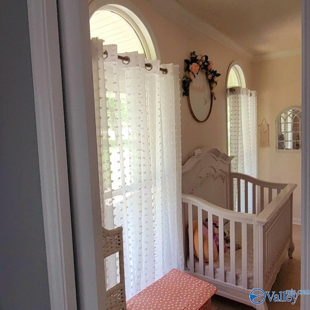 2340 Pine Lake Trl, Arab, AL 35016 - bedroom with crown molding and a crib
