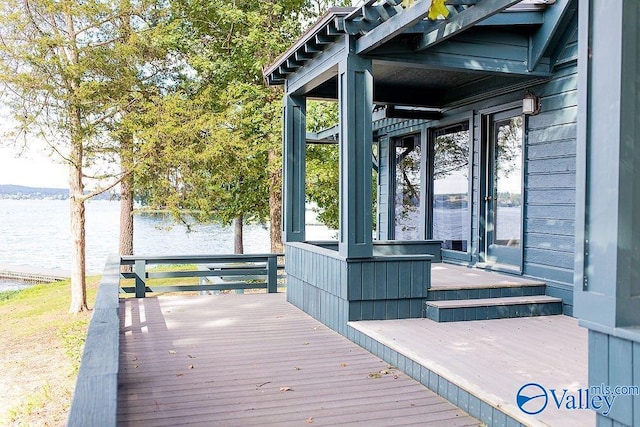 deck with a water view