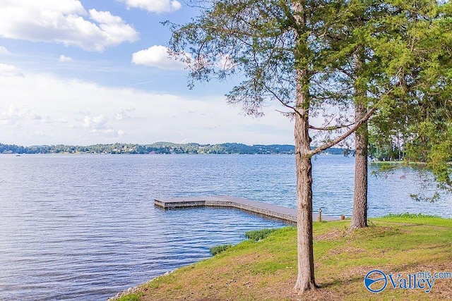 view of dock with a water view