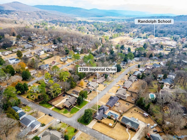 drone / aerial view featuring a mountain view