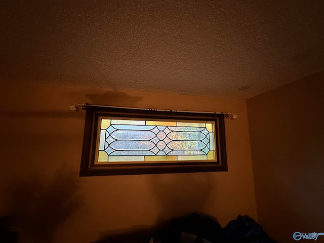 interior details featuring a textured ceiling