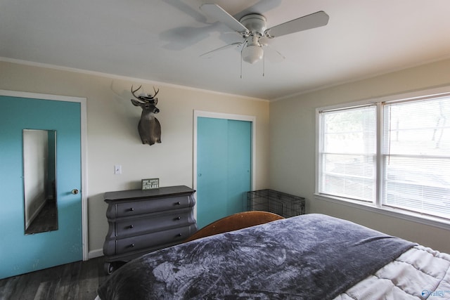 1700 County Road 102, Cedar Bluff, AL 35959 - bedroom with wood finished floors, crown molding, and a ceiling fan
