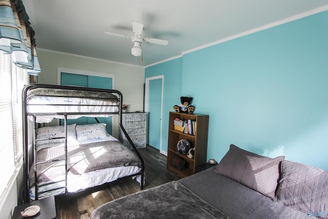 1700 County Road 102, Cedar Bluff, AL 35959 - bedroom with crown molding, wood finished floors, multiple windows, and a ceiling fan