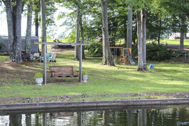 1700 County Road 102, Cedar Bluff, AL 35959 - view of grassy yard with a water view and a playground