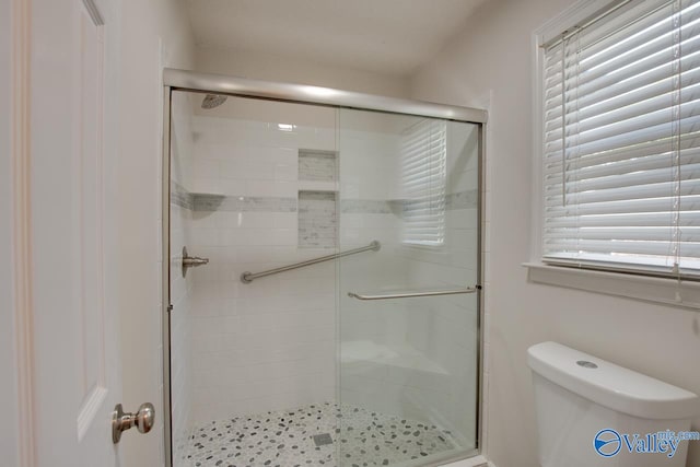 full bath with a stall shower and toilet