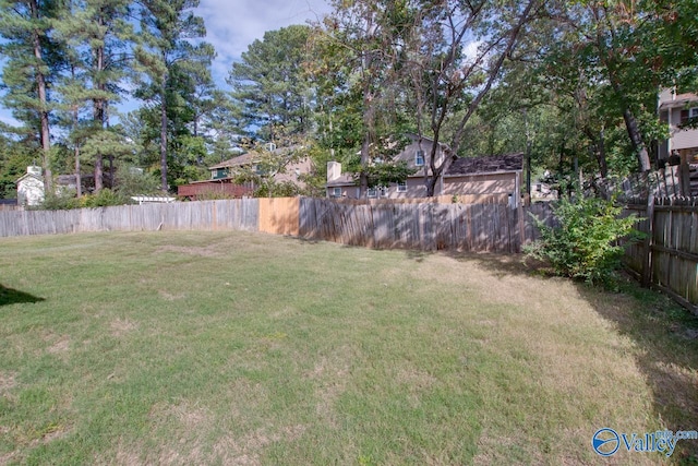 view of yard with a fenced backyard