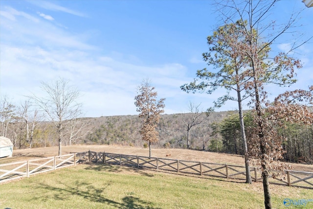 view of yard with a rural view and a mountain view