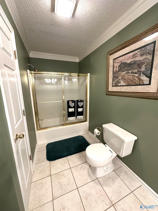 bathroom featuring ornamental molding, a shower with shower door, and tile patterned floors